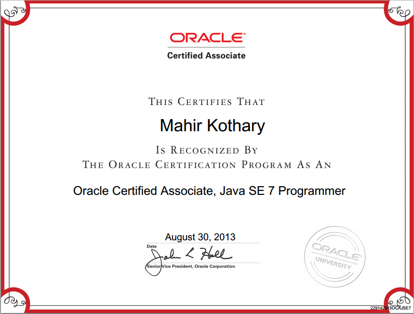 Oracle Certificate